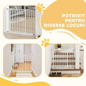 Poartă Extensibilă pentru Câini cu Montare prin Presiune, Barieră Închidere Automată și Extensie, 86x76.2 cm, Alb - Img 8