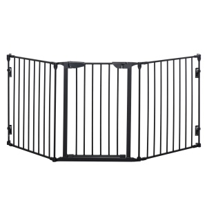 Poartă Metalică de Siguranță, Barieră pentru Câini cu Sistem de Autoînchidere, Reglabilă și Pliabilă, 180x3x74.5 cm, Negru - Img 1