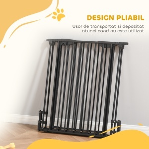 Poartă Metalică de Siguranță, Barieră pentru Câini cu Sistem de Autoînchidere, Reglabilă și Pliabilă, 180x3x74.5 cm, Negru - Img 6