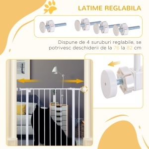 Poarta Siguranta Copii & Animale – 76×72–82 cm, Alb Reglabila - Img 6