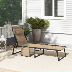 Portable Sun Lounger, Folding Camping Bed 5-position Adjustable Grey - Img 8