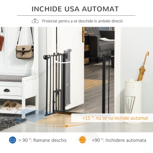 Portita pentru Caini cu Fixare prin Apasare, Extensibila de 74-80 cm cu Inchidere Automata, Neagra - Img 5