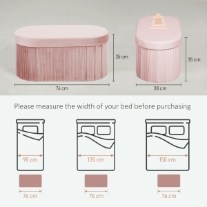 Pouf pliabil cu spațiu de depozitare modern, tapițat cu catifea, 72L, pentru living și dormitor, 76x38x35 cm, Roz - Img 3