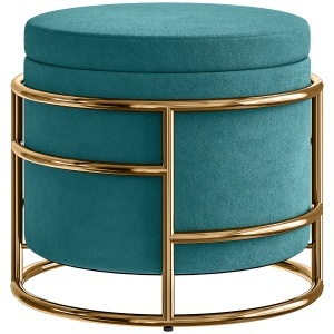 Pouf Rotund în Catifea cu Compartiment de 24L și Capac Detașabil, Ø42x39 cm, Verde