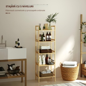 Raft de Depozitare pentru Baie cu 5 Niveluri, 43,5x31,5x142 cm, Lemn Natural - Img 4