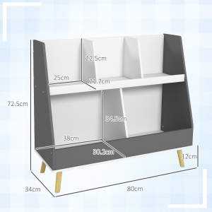 Raft de Depozitare pentru Jucării, Raft în 2 Niveluri pentru Jucării cu 5 Compartimente, 80x34x72.5 cm, Gri - Img 3