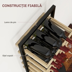 Raft de Perete pentru Sticle din Lemn și Oțel, Suport pentru 15 Sticle de Vin și 4 pahare, 35x25x86 cm, Natural - Img 6