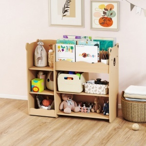 Raft pentru Jucării pentru Copii 3-8 Ani cu 7 Rafturi Deschise, Mobilier pentru Copii din MDF, 92x29x79 cm, Culoare Lemn - Img 9
