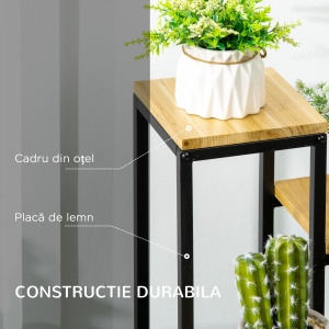 Raft pentru Plante cu 4 niveluri din Metal și Lemn de Brad pentru Interior și Exterior, 34x34x66 cm, Natural - Img 5
