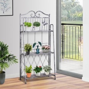 Rafturi pentru ghiveci cu 3 nivele pentru Gradina Balcon Intern, Gri Argintiu, 44 x 25 x96cm - Img 2