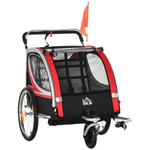 Remorca Bicicleta Copii 2-in-1 – Carucior 2 Locuri cu Frana