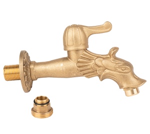 Robinet decorativ dublu serviciu din alama naturala cu maneta si motiv Dragon, 1/2"