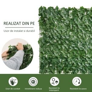Rulou Artificial de Gard Viu din PE, Anti-UV, 300x100 cm, Frunze Verde inchis - Img 4