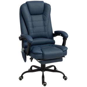 Scaun Birou Ergonomic cu 7 Puncte de Masaj și Suport Picioare Reglabil, Albastru - Img 1