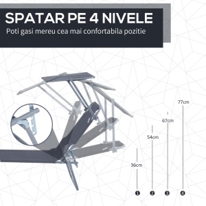 scaun cu parasolar, 187x58x50 cm, gri - Img 4