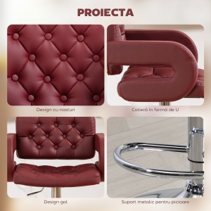 Scaun de Bar cu Înălțime Reglabilă, Scaun de Bucătărie Înalt din PU cu Spătar, Suport pentru Picioare, Cotiere și Șezut Confortabil, Structură Metalică, Rotativ la 360°, pentru Insulă, Roșu Vin - Img 7
