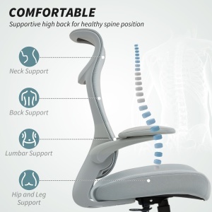 Scaun de birou ergonomic cu cotiere reglabile și tetieră, gri - Img 4