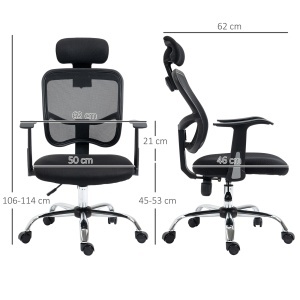 Scaun de Birou Ergonomic cu Șezut Reglabil și Tetieră, din Poliester și Oțel, 63x62x106-114 cm, Negru - Img 3