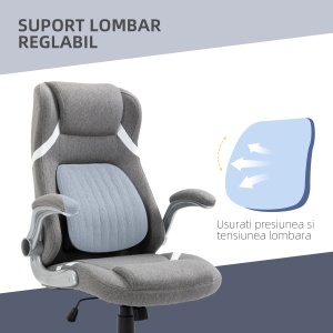 Scaun de Birou Ergonomic din Țesătură Respiranta Efect In, Înălțime Reglabilă, 68x76x109-117cm, Gri - Img 6