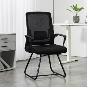 Scaun de birou ergonomic fără roți, cu brațe, pentru sală de așteptare, negru - Img 2
