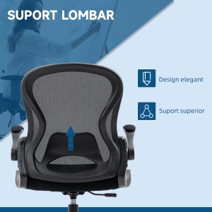 Scaun de Birou Ergonomic, Scaun Rotativ din Plasă, Reglabil pe Înălțime cu Suport pentru Picioare și Cotiere Rabatabile, Capacitate 120kg, Negru - Img 6