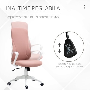 Scaun de birou ergonomic și căptușit, cu înălțime ajustabilă și balans, 62x56x110-119,5 cm, roz - Img 4