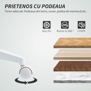 Scaun de Birou Ergonomic și Reglabil cu Spătar Curbat, din Piele PU și Oțel, 58x53x97-107 cm, Alb - Img 8
