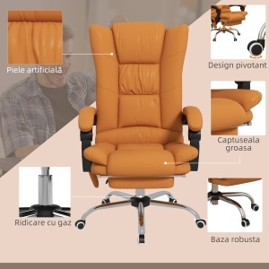 Scaun de Birou Masaj cu Vibratii Caldura Scaun de Calculator Suport pentru Picioare Cotiera Spatar Rabatabil Maro Deschis Pentru scoala computer mobila de studiu ergonomic pentru birou munca modern contemporan dormitor ergonomic cu masaj - Img 7