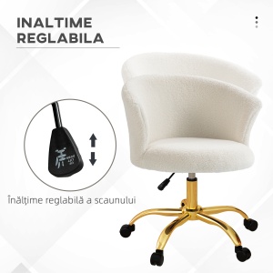 Scaun de Birou Reglabil în Înălțime cu Șezut Rotativ Alb și Auriu - Img 4