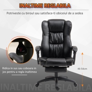 Scaun de birou, Scaun directorial, Scaun pivotant, cu functie de masaj, functie de inclinare, piele artificiala, spuma, plastic PP, nailon, negru, 68,5 x 68,5 x 119-127 cm - Img 5