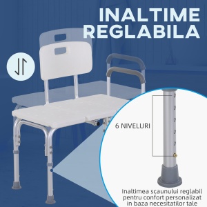 Scaun de Duș cu Înălțime Reglabilă pe 6 Nivele, Picioare și Brațe Antiderapante, 74x53x80-92 cm, Alb - Img 7