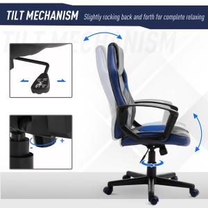 Scaun de Gaming Fotoliu de Birou Rotativ cu Roti din Piele ecologica Negru si Albastru - Img 5