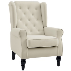 Scaun Decorativ Tapitat – Alb Crem, Cu Spatar inalt & Cotiere Moi
