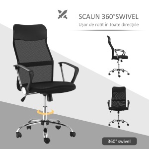 scaun ergonomic de birou, insertie plasa, negru - Img 5
