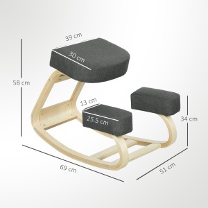 Scaun Ergonomic pentru Genunchi din Mesteacăn și Pernă Gri - Img 3