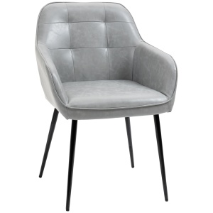 Scaun în Stil Industial cu Spătar din Piele Ecologică și Metal, 61x58x84 cm, Gri