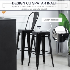 Scaun Metalic Solid si Stivuibil, 44x46x116 cm, negru - Img 4