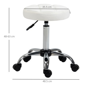 Scaun Rotativ cu Roti, Rotund, Scaun pentru Coafor și Estetician cu Înălțime Ajustabilă, Tapițat în Piele Ecologică, Ø35.5x51-67 cm, Alb - Img 3