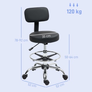 Scaun Rotativ la 360° și Reglabil pe Înălțime cu Suport pentru Picioare, 52x52x78-92 cm, Negru - Img 3