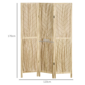 Separator de Cameră cu 3 Panouri, Ecran de Confidențialitate Pliabil Portabil pentru Interior din Lemn Masiv, Despărțitor de Perete, 120x170x1.6 cm, Natural - Img 3