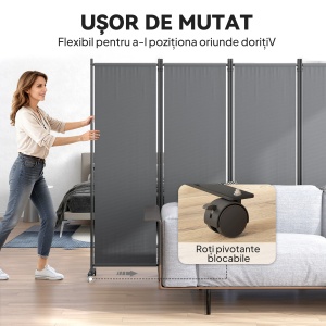 Separator Pliabil pentru Cameră cu Roți, Paravan Mobil pentru Intimitate, 5.6ft Înălțime - Img 5