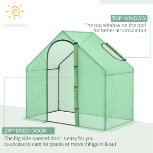 Sera Cabina Portabila 6' x 3' x 6', Folie PE, Sera de Gradina cu Cadru de Otel, Usa cu Fermoar, Aerisire Superioara, pentru Flori, Legume, Puieti, Plante Tropicale, Verde - Img 4