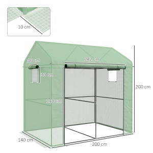 Sera Cu Intrare, Sera Cu Usa Rulanta Si Ferestre Din Plasa, 200 X 140 X 200 Cm, Verde - Img 3