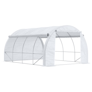 Seră cu Tunel cu Ușă, Panouri și 8 Ferestre Rulabile, în Oțel Zincat și PE, 3.97x3x2 m, Alb - Img 1