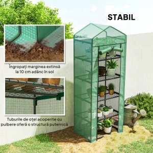 Seră de grădină balcon etajere seră 5 niveluri 0,69 x 0,49 x 1,93 m oțel folie rulabilă PE verde - Img 7