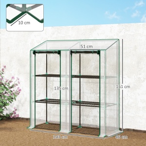 Seră de Grădină cu Copertină, cu Acoperiș Înclinat, 2 Uși Rulante și 6 Rafturi, 143x46x151cm, Transparentă - Img 3
