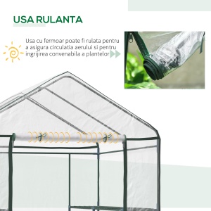Seră de Grădină, Seră în Aer Liber, Seră de Balcon cu Rafturi pentru Plante Legumicole, 1,43x1,43x1,95 m, Transparentă - Img 6