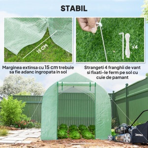 Seră de Grădină Tip Tunel 4x2x2 m cu Uși Rulabile și 6 Ferestre, Seră pentru Legume, Fructe, Flori, Structură Metalică și Acoperire PE, Verde - Img 5