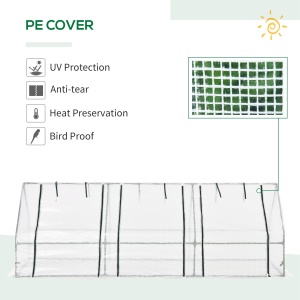 Sera de Gradina tip Tunel din PE pentru Plante si Flori cu Margini Extinse si Usi cu Fermoar 295x100x80 cm, Alb lucios - Img 5