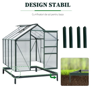 Sera de Plante Mare 183 x 244 x 213 cm pentru Curte, Uz Exterior, cu Fereastra si Usa, Cadru de Aluminiu, Placi BC - Img 6